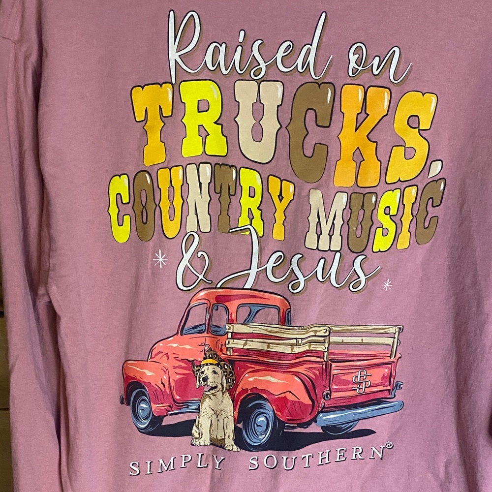 Simply Southern Dusty Pink Long Sleeve Tee with Star Sleeve Accents L - Picture 5 of 7